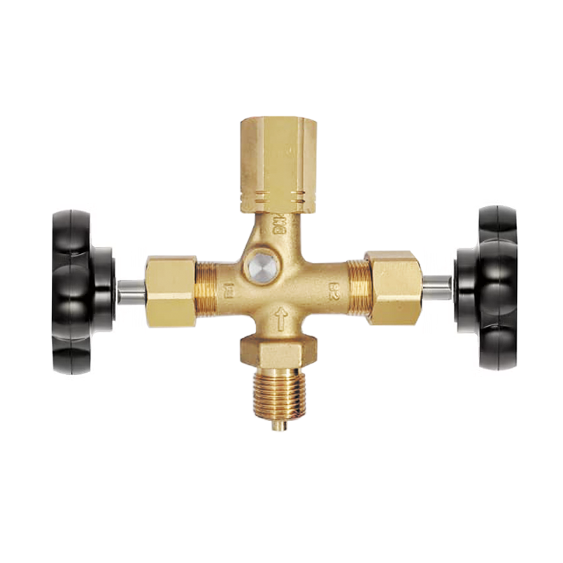 Двухвентильный игольчатый клапан из латуни